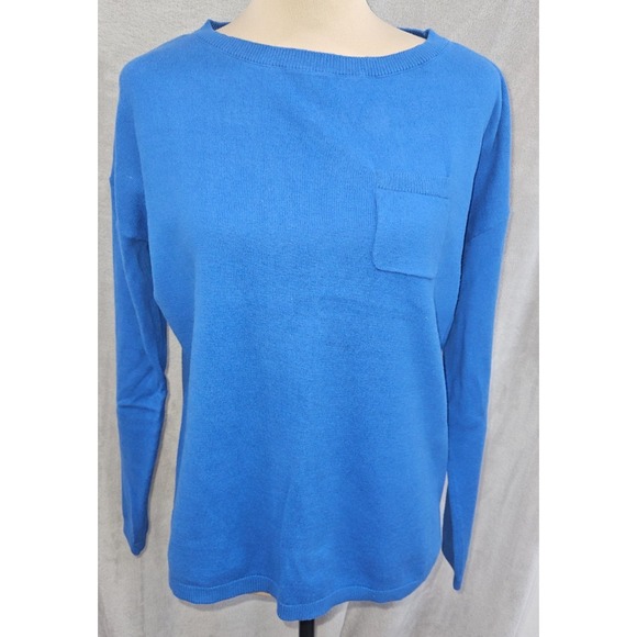 Talbots Sweaters - Talbots MP Blue Cotton Wool Cashmere Sweater Pocket Relaxed Preppy Quiet Luxury